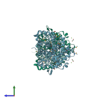 PDB entry 4mru coloured by chain, side view.