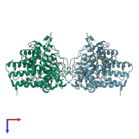PDB entry 4mru coloured by chain, top view.