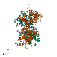 PDB entry 4ms3 coloured by chain, side view.
