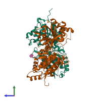 PDB entry 4ms4 coloured by chain, side view.