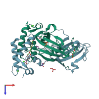 PDB entry 4msp coloured by chain, top view.