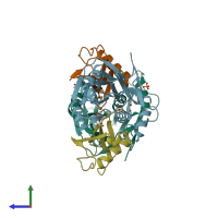 PDB entry 4msq coloured by chain, side view.