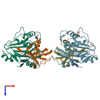 PDB entry 4msq coloured by chain, top view.