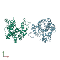 PDB entry 4mst coloured by chain, front view.