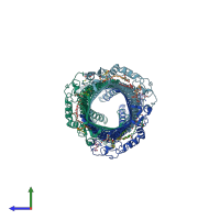 PDB entry 4mt4 coloured by chain, side view.