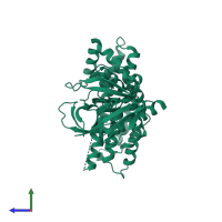 PDB entry 4mt6 coloured by chain, side view.