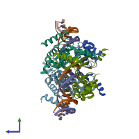 PDB entry 4mtd coloured by chain, side view.