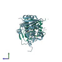 PDB entry 4mtl coloured by chain, side view.