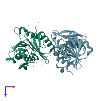PDB entry 4mtl coloured by chain, top view.