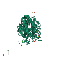 PDB entry 4mtw coloured by chain, side view.