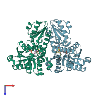 PDB entry 4mux coloured by chain, top view.
