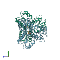 PDB entry 4muy coloured by chain, side view.