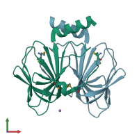 PDB entry 4mv2 coloured by chain, front view.