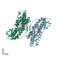 PDB entry 4mv5 coloured by chain, front view.