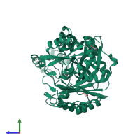 PDB entry 4mv7 coloured by chain, side view.