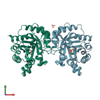 PDB entry 4mva coloured by chain, front view.