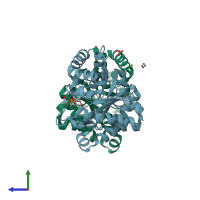 PDB entry 4mva coloured by chain, side view.