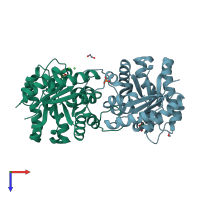 PDB entry 4mva coloured by chain, top view.