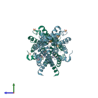 PDB entry 4mvh coloured by chain, side view.