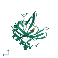 PDB entry 4mvk coloured by chain, side view.