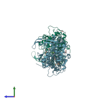 PDB entry 4mvw coloured by chain, side view.