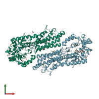 PDB entry 4mvy coloured by chain, front view.