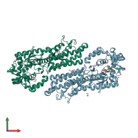 PDB entry 4mw0 coloured by chain, front view.