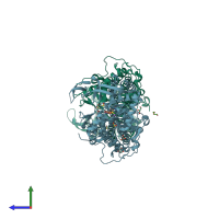 PDB entry 4mw0 coloured by chain, side view.