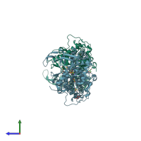 PDB entry 4mw1 coloured by chain, side view.
