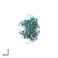 PDB entry 4mw4 coloured by chain, side view.