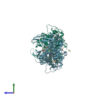 PDB entry 4mwd coloured by chain, side view.