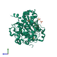 PDB entry 4mwh coloured by chain, side view.