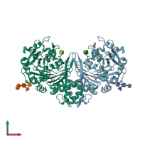 PDB entry 4mws coloured by chain, front view.