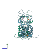PDB entry 4mx3 coloured by chain, side view.