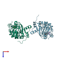 PDB entry 4mx3 coloured by chain, top view.