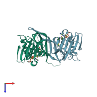 PDB entry 4mxe coloured by chain, top view.