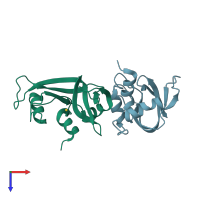 PDB entry 4mxf coloured by chain, top view.