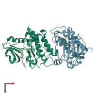 PDB entry 4mxo coloured by chain, top view.