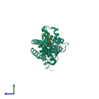 PDB entry 4mxp coloured by chain, side view.