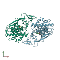 PDB entry 4mxu coloured by chain, front view.