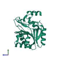 PDB entry 4myb coloured by chain, side view.