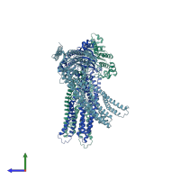 PDB entry 4myc coloured by chain, side view.