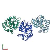 PDB entry 4myd coloured by chain, front view.