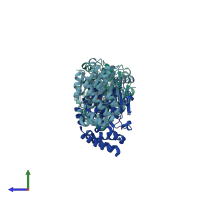 PDB entry 4myd coloured by chain, side view.