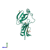 PDB entry 4mym coloured by chain, side view.