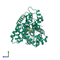 PDB entry 4myq coloured by chain, side view.