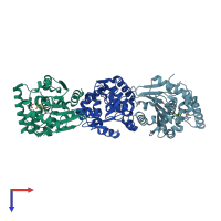 PDB entry 4mys coloured by chain, top view.