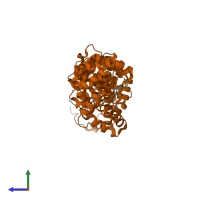 PDB entry 4mz5 coloured by chain, side view.