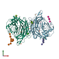 PDB entry 4mza coloured by chain, front view.