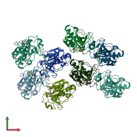 PDB entry 4mzo coloured by chain, front view.